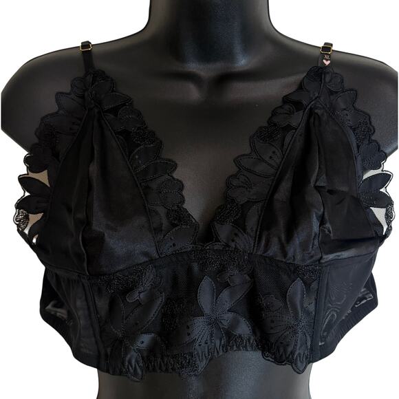 Victoria's Secret Other - Victoria’s Secret Black Lace Bralette XL Floral Mesh Sheer Lingerie New